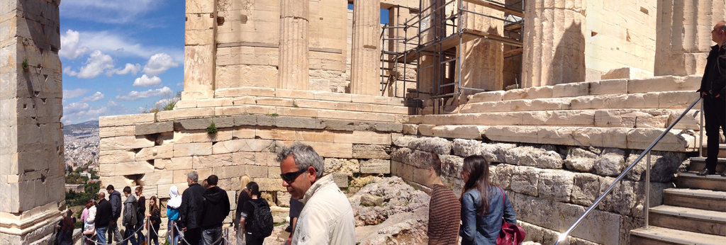 25 Athens Climbing the Propylaea of Acropolis and left the monument of ...