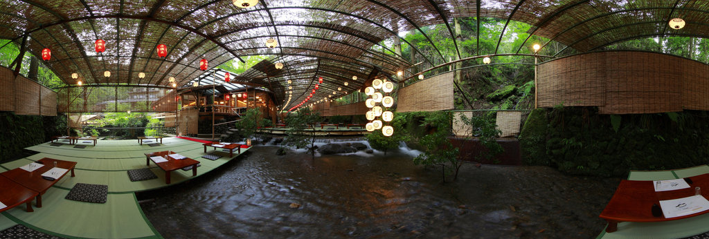 貴船 左源太 落水荘 Sagenta Fallingwater Riverbeds Cuisine Kibune Kyoto 360 Panorama 360cities